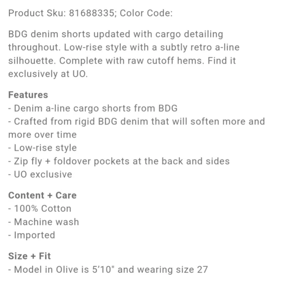 NWT Urban Outfitters BDG Aline Denim Cargo Short 27 - Picture 9 of 9